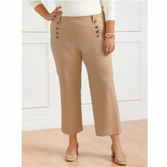 NWT Talbots Knit Sailor Crop Pants Rattan Tan 20W - Picture 1 of 12